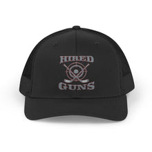 Cotton Snapback Trucker Cap - Hired Guns (gray/red logo)