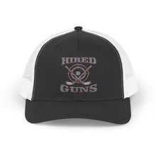 Cotton Snapback Trucker Cap - Hired Guns (gray/red logo)