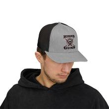 Cotton Snapback Trucker Cap - Hired Guns (black/red logo)