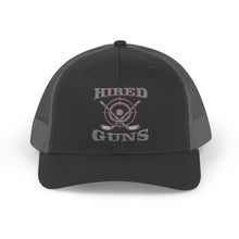 Cotton Snapback Trucker Cap - Hired Guns (gray/red logo)