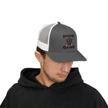 Cotton Snapback Trucker Cap - Hired Guns (black/red logo)