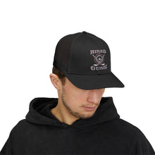 Cotton Snapback Trucker Cap - Hired Guns (gray/red logo)