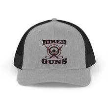 Cotton Snapback Trucker Cap - Hired Guns (black/red logo)