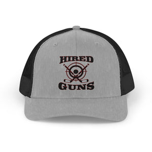 Cotton Snapback Trucker Cap - Hired Guns (black/red logo)