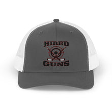 Cotton Snapback Trucker Cap - Hired Guns (black/red logo)