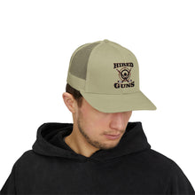 Cotton Snapback Trucker Cap - Hired Guns (black/red logo)