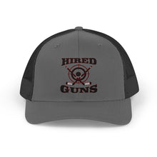 Cotton Snapback Trucker Cap - Hired Guns (black/red logo)