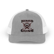 Cotton Snapback Trucker Cap - Hired Guns (black/red logo)