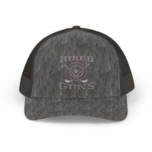 Cotton Snapback Trucker Cap - Hired Guns (gray/red logo)