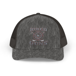 Cotton Snapback Trucker Cap - Hired Guns (gray/red logo)
