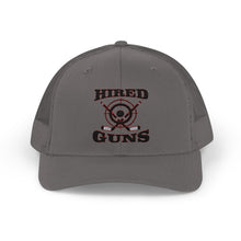 Cotton Snapback Trucker Cap - Hired Guns (black/red logo)